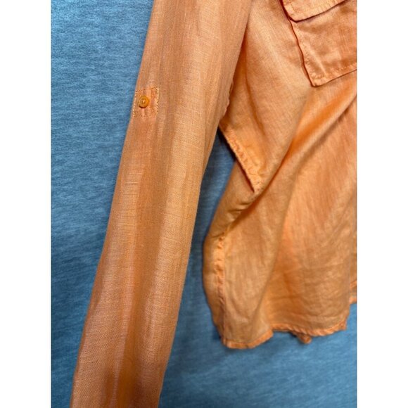Tommy Hilfiger‎ Womens XL Orange Button Up 100% Linen Shirt - Picture 4 of 6
